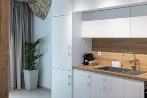 Full-sized fridge, oven, stovetop, cookware/dishes/utensils