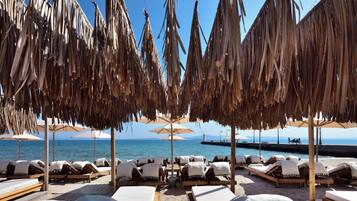 On the beach, white sand, beach bar