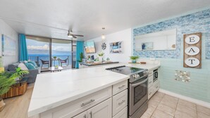 Coffee/tea maker, fridge, microwave, oven - Remodeled BeachFront 1BD w Ocean Views - Kahana Reef 311 (Lahaina)