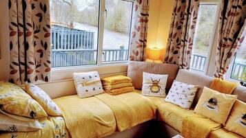 Cabin, 3 Bedrooms, Smoking, Balcony | Living area | Books