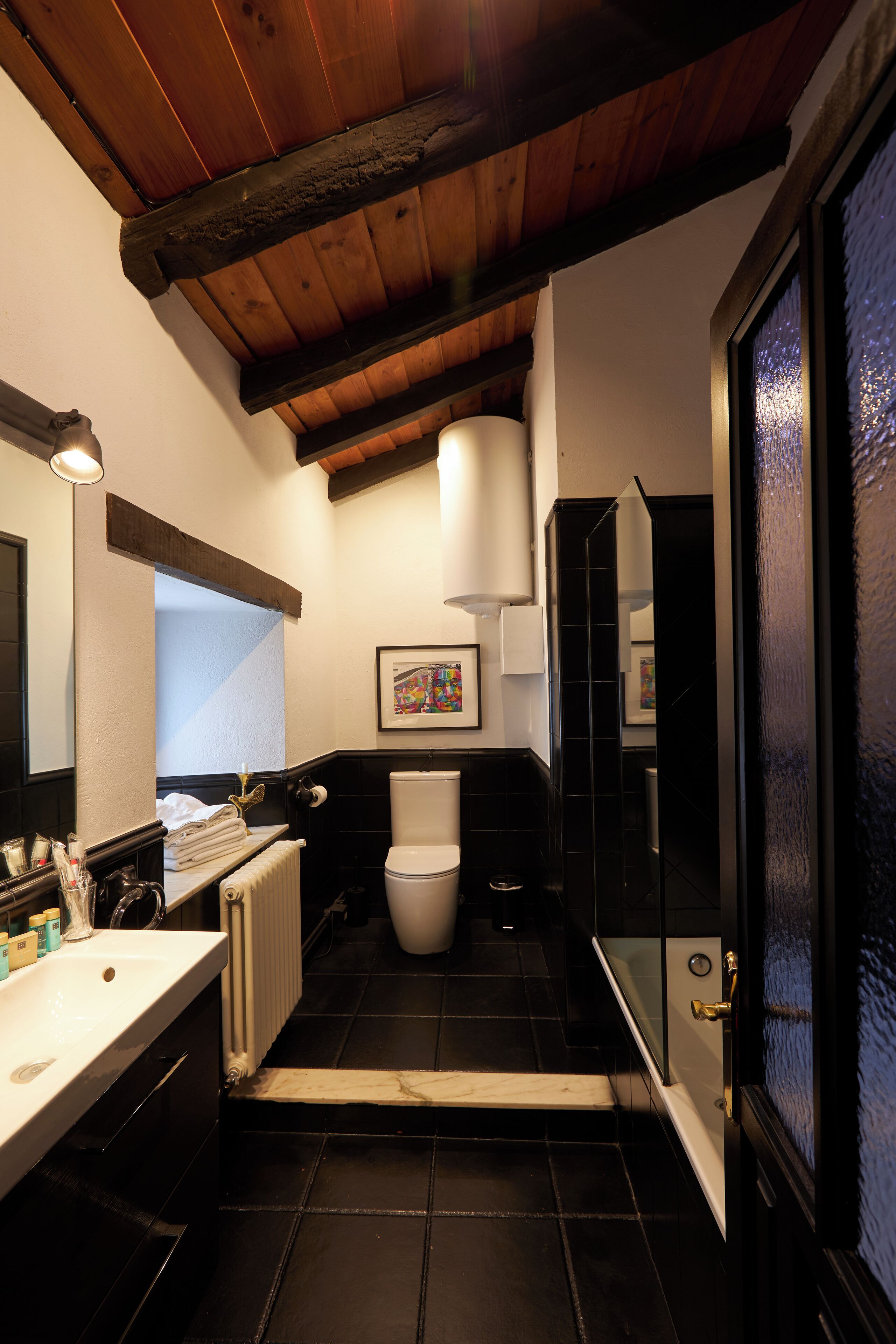 Hair dryer, towels, toilet paper