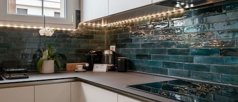 Fridge, microwave, dishwasher