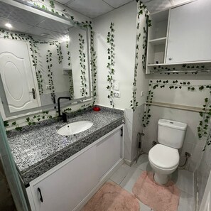 Haartrockner, Handtücher, Seife, Toilettenpapier