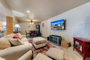 Smart TV, fireplace, foosball, table tennis