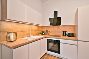 Deluxe Apartment, 1 King Bed, Kitchen, City View | Private kitchen - Full House Suites at Joliot-Curie-Platz  (Halle (Saale))