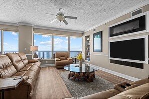 Smart TV, fireplace - The Funky Monkey • Modern Gulf-Front 3BR/3BA • Hidden Dunes (PCB)