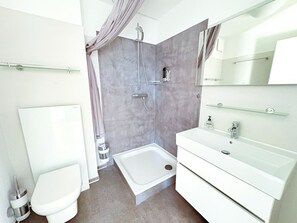 Shower, hair dryer - Apartment 15 in Haus Hühnergott - pet-friendly and modern - Holiday apartment 15 - (Sellin)
