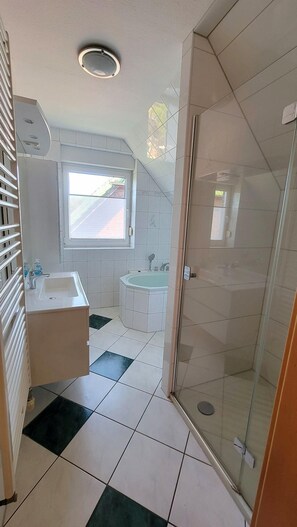 Dusche, Haartrockner, Handtücher