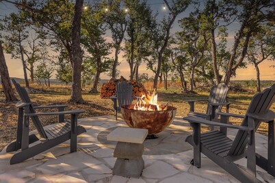 Cozy Blanco Cabin | Hill Country Views, Fire Pit, Porch & Streamlined Comfort