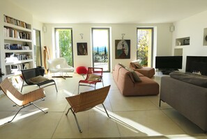 TV, fireplace, books - Le Figuier : Exceptional villa, air conditioning and swimming pool (Cotignac)