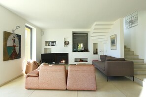 TV, fireplace, books - Le Figuier : Exceptional villa, air conditioning and swimming pool (Cotignac)