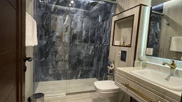 Slippers, towels, soap, shampoo