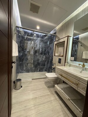 Slippers, towels, soap, shampoo