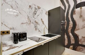 Fridge, microwave, stovetop, dishwasher - A Luxury Chic 1-Br Apartment in Saint Germain (Paris)