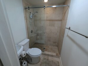 シャワー、タオル、石鹸、トイレットペーパー