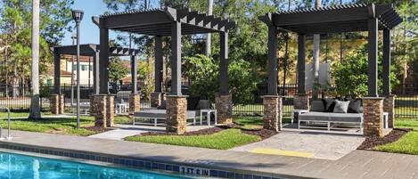 Outdoor pool, sun loungers