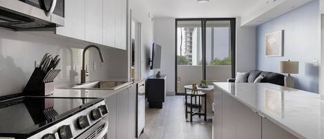 Fridge, dining tables