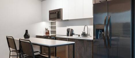 Fridge, dining tables