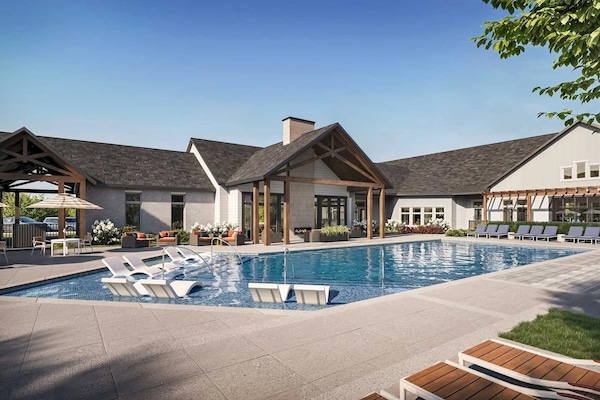 Seasonal outdoor pool, sun loungers