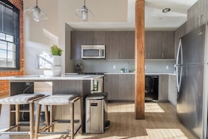 Fridge, coffee/tea maker - Landing Apartments Prospect Hill Historic District (New Haven)