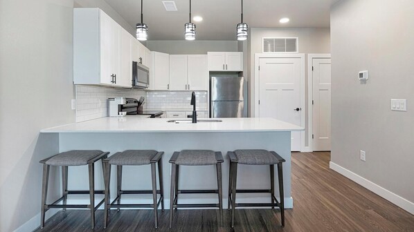 Fridge, dining tables