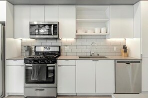 Fridge, dining tables