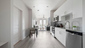 Fridge, dining tables