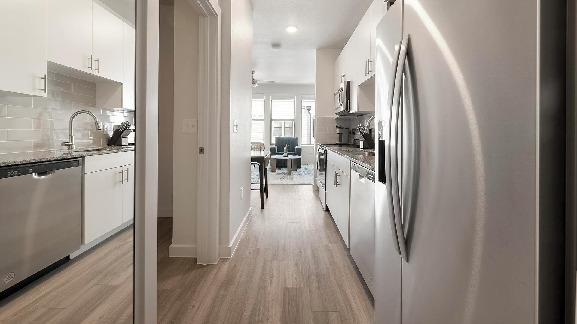 Fridge, dining tables