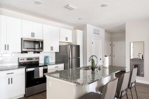 Fridge, dining tables