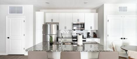 Fridge, dining tables