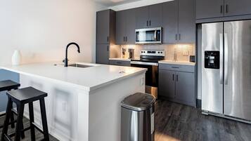 Fridge, dining tables