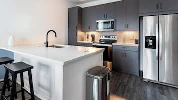 Fridge, dining tables