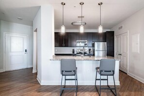 Fridge, dining tables