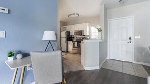 Fridge, dining tables