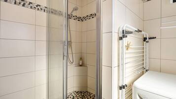 Shower, free toiletries, hair dryer, towels