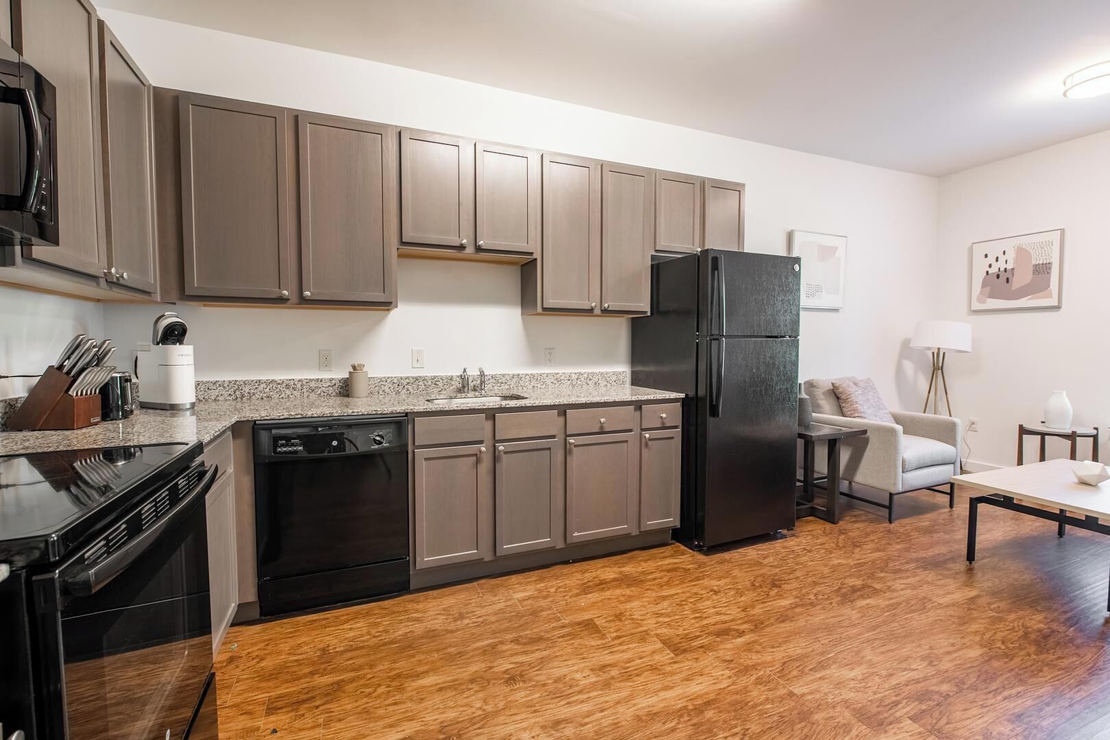 Fridge, dining tables