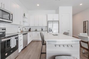 Fridge, dining tables