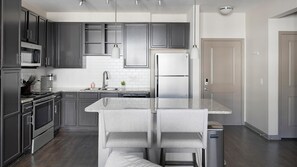 Fridge, dining tables