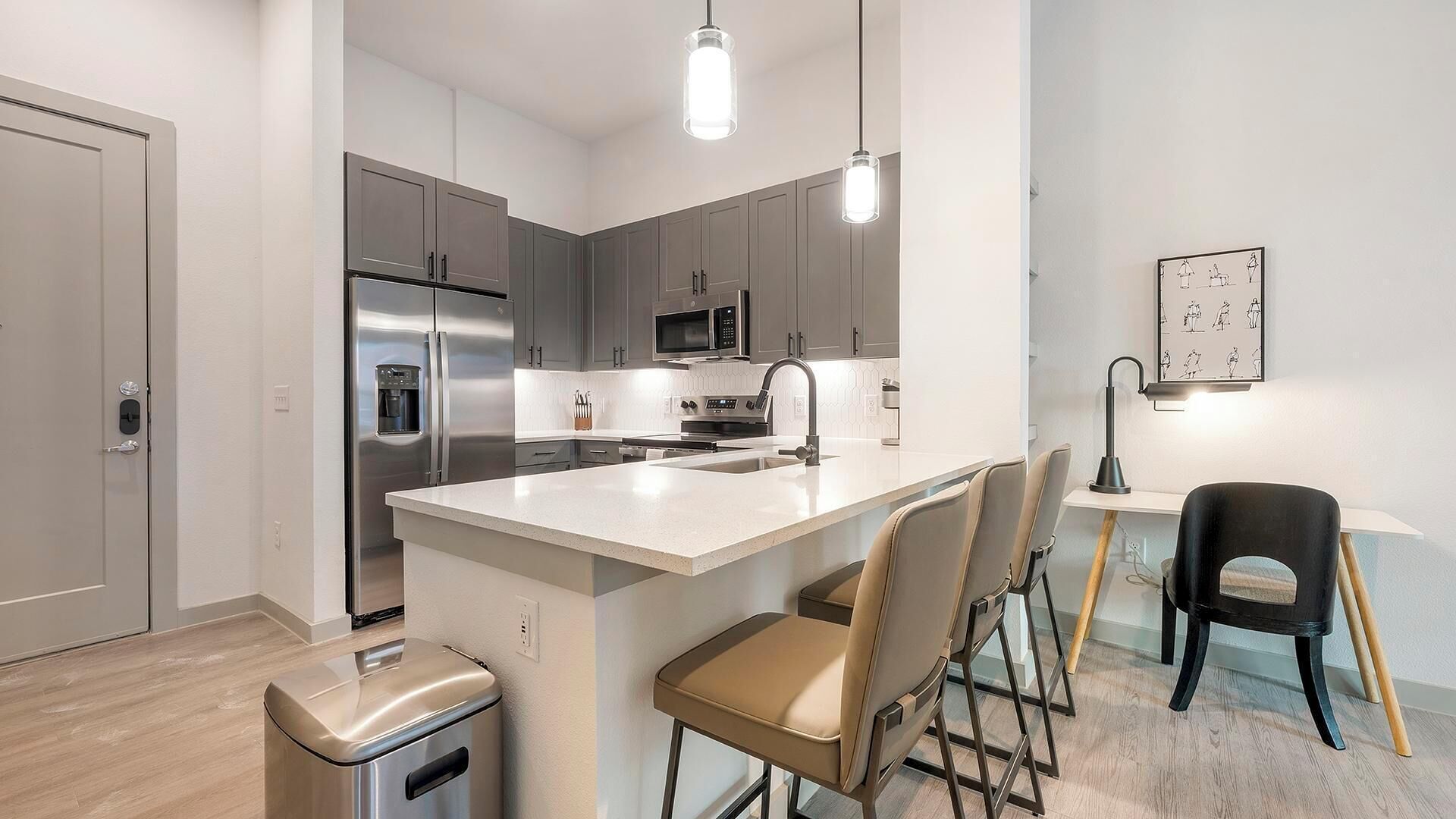 Fridge, dining tables