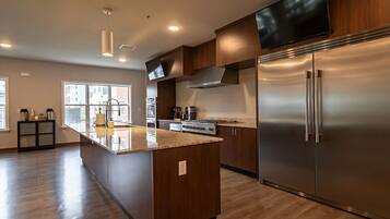 Fridge, dining tables