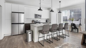 Fridge, dining tables