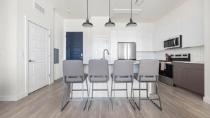 Fridge, dining tables