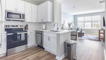 Fridge, dining tables