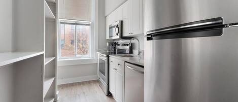 Fridge, dining tables