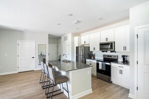 Fridge, dining tables