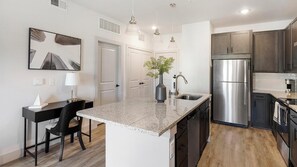 Fridge, dining tables - Landing | Stunning 1BD in Corinth (Denton)