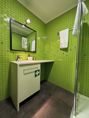 Douche, sèche-cheveux, serviettes fournies, papier toilette
