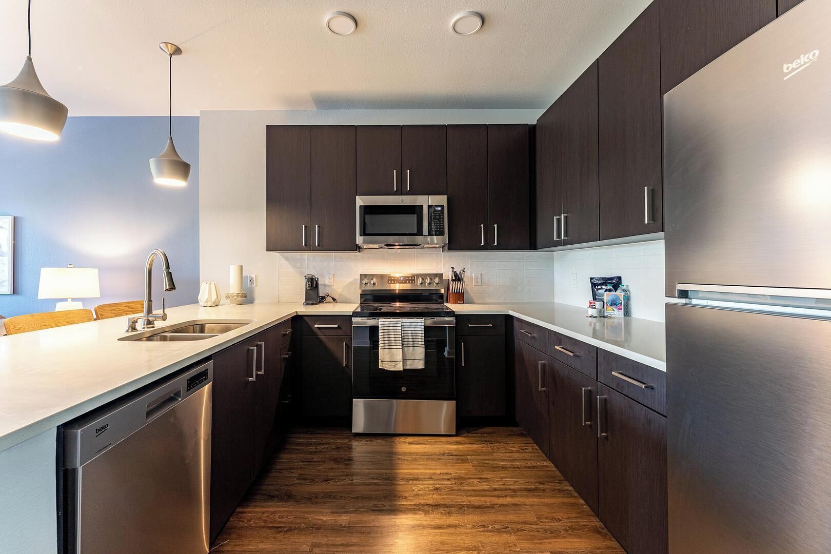 Fridge, dining table
