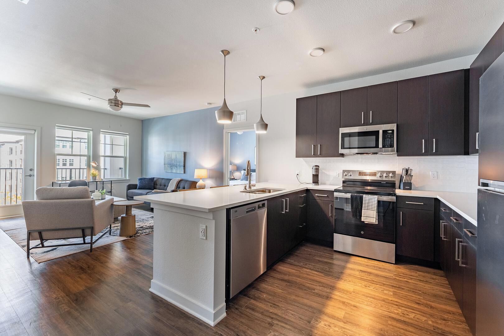 Fridge, dining tables