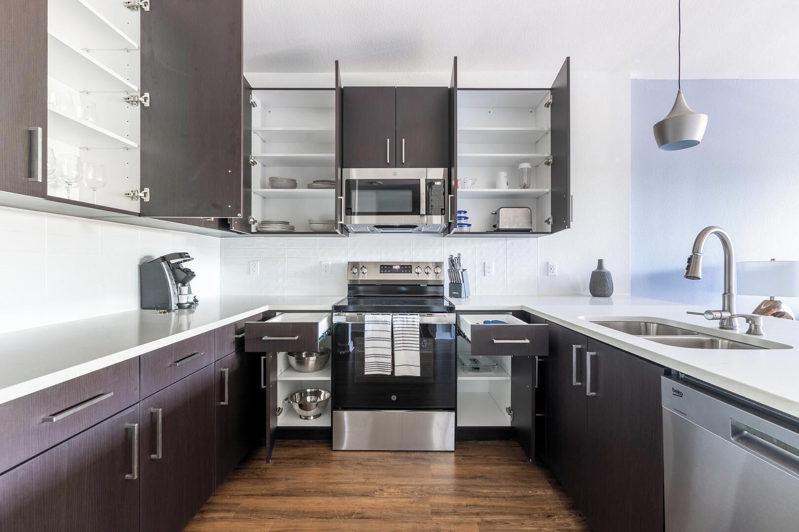 Fridge, dining table